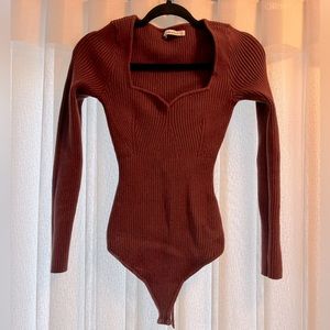 Abercrombie Long-Sleeve Sweetheart Sweater Bodysuit Brown Size Small